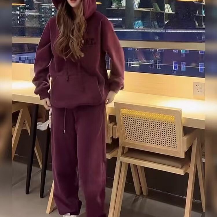 运动服加绒连帽衫卫衣套装女2025秋冬新款休闲时尚宽松两件套洋气|undefined