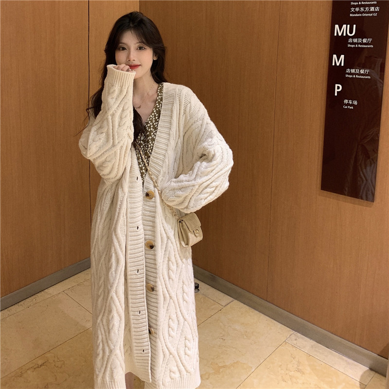 solid color long demi-season cardigan