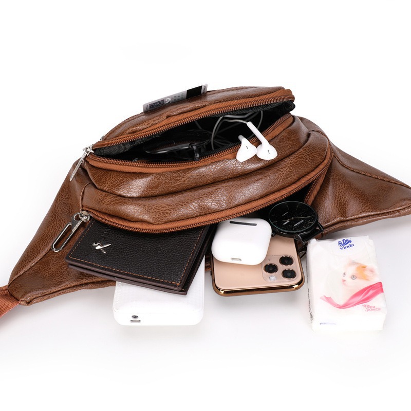 Bolso de cintura para hombre de cuero PU, bolso cruzado pequeño, multifuncional y ligero, venta al por mayor