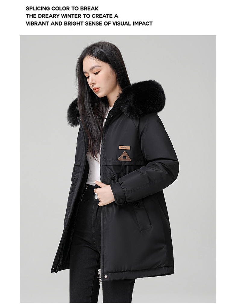 2024 foreign trade overcomes women's winter new Korean version waist cinching slimming hooded big fur collar cotton_voghion.com