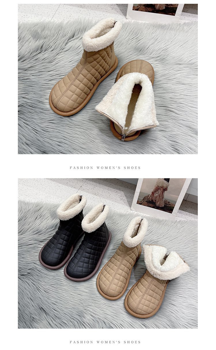 2023 Inverno nuove scarpe versatili in cotone Stivali da neve a canna corta in morbida pelle per donna_voghion.com