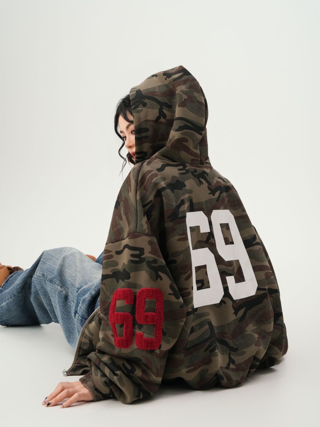 American Streetwear Camouflage Cardigan Hoodie Unisex Couples Spring Vintage Trendy Oversized Casual Hooded Sweatshirt