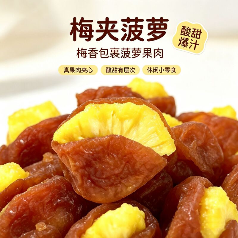 Plum with pineapple, green plum with pineapple, seedless preserved plum, individually packaged, sour taste, popular online snack, delicious and not greasy