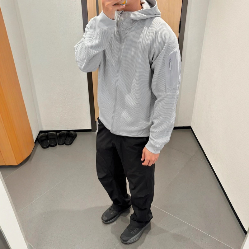 Spring and Autumn Outdoor Olera Hooded Waffle Composite Zipper Cardigan Sweatshirt High-End Jacket for Men