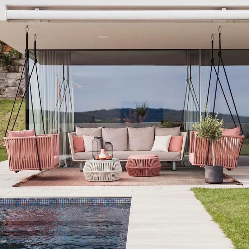 Swing al aire libre patio al aire libre balcón impermeable muebles de ocio cuerdas de cabina colgantes de caña sillas de caña image 2
