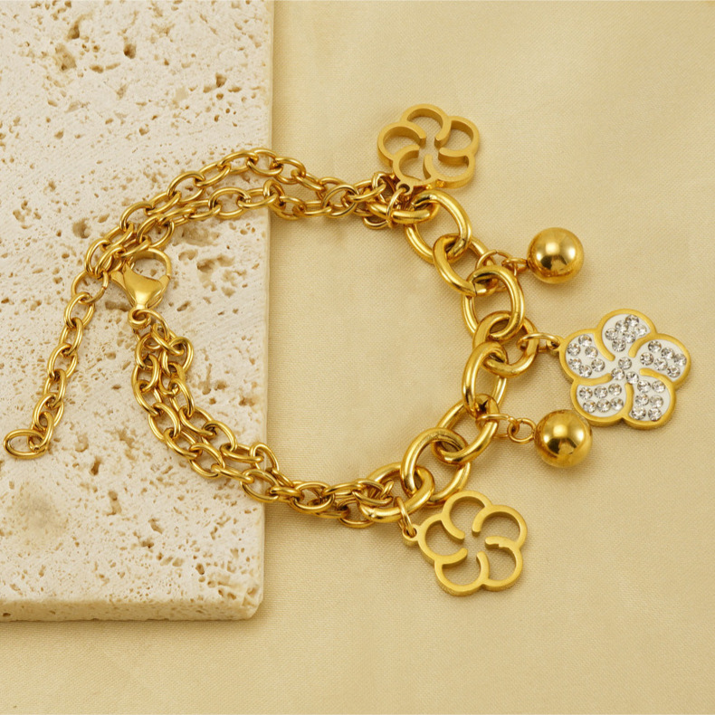 304 Stainless Steel Chain Material 1 Piece Quantity Ion Plating (IP) Flower Stainless Steel Simple Style Waterproof Non Tarnish 304 Stainless Steel Bracelets