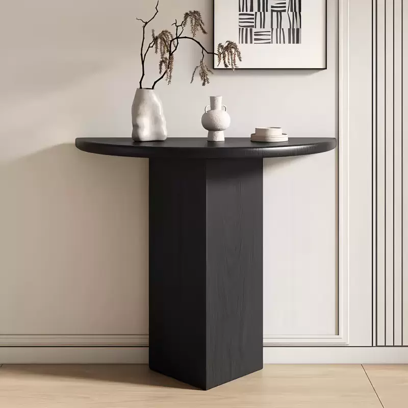 侘寂风实木半圆靠墙玄关桌家用入户走廊弧形玄关台过道装饰条案