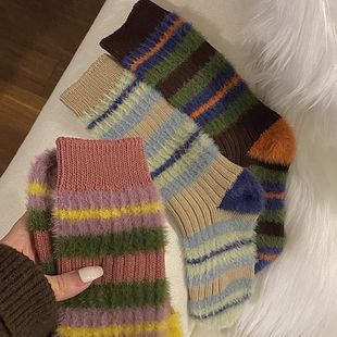 Mink velvet socks autumn and winter thick women's matching color matching furry socks fleece-lined warm tube warm velvet socks