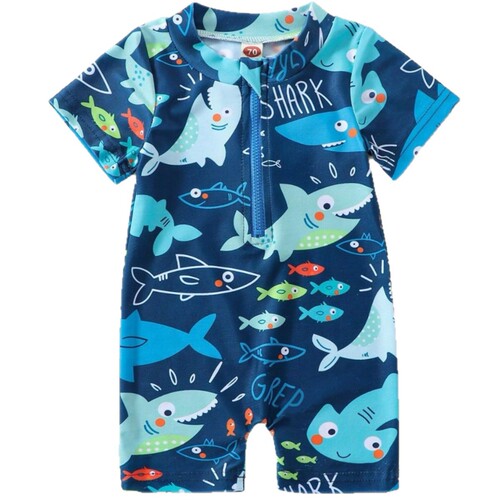 One-piece children's one-piece swimsuit, baby short-sleeved children's seaside beach clothes, baby quick-drying clothes, baby clothes, baby clothes.
