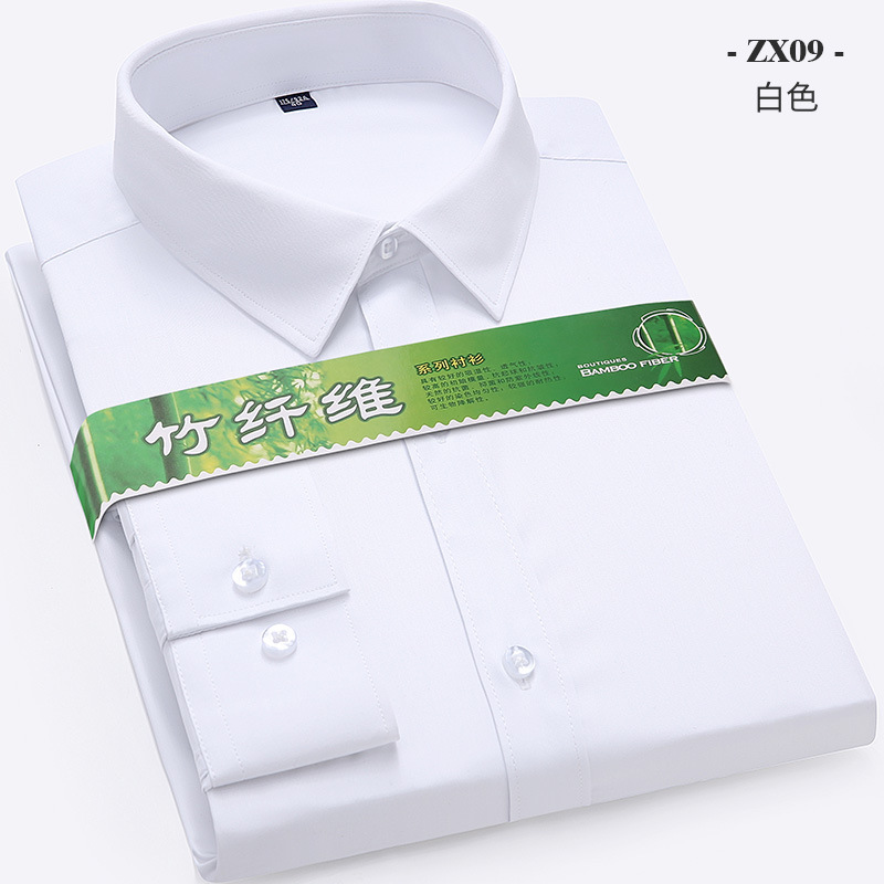 Camisa de manga larga de los hombres fibra de bambú antiarrugas ropa de trabajo profesional ropa formal color sólido rayas camisa casual delgada hombres
