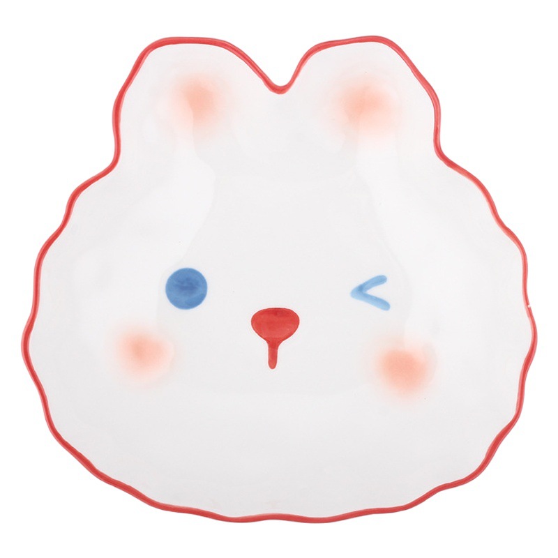 Estilo japonés lindo conejito plato de tazón de arroz de cerámica Placa de vajilla en forma de animal de los niños creativos Placa de celebridad de Internet image 1