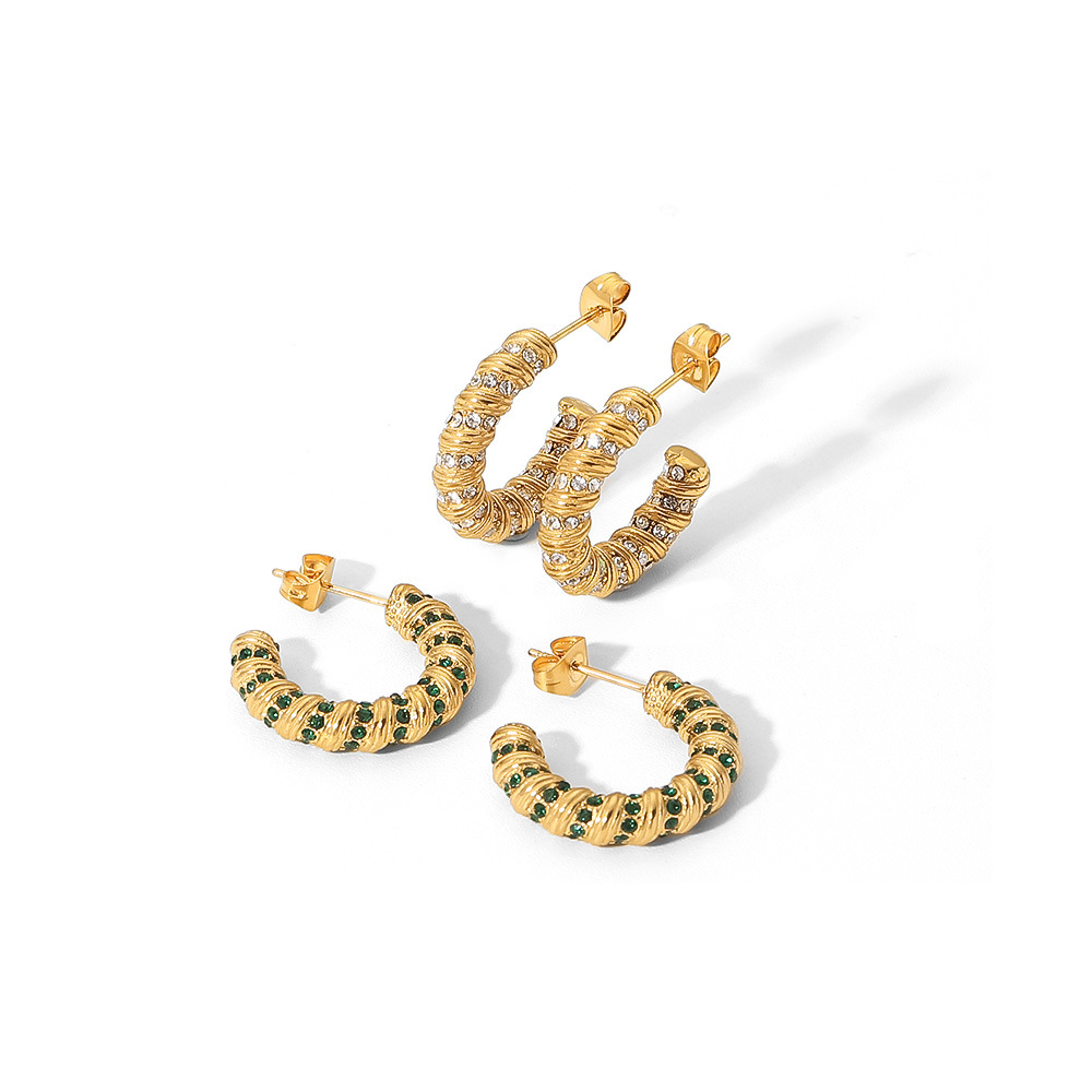 Fashion Circle Stainless Steel Ear Studs Gold Plated Zircon Stainless Steel Earrings display picture 5