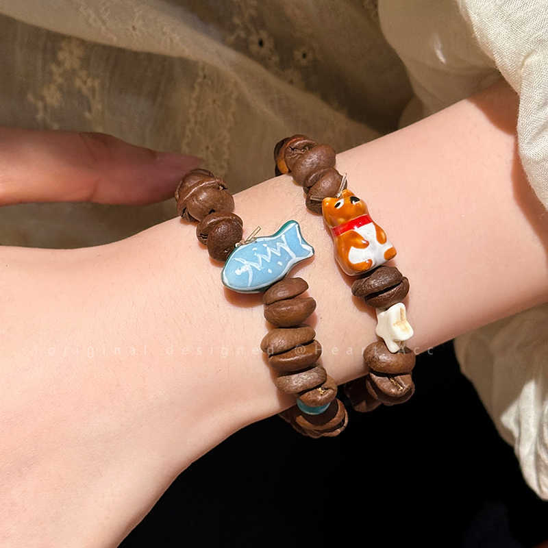 Handmade Coffee Bean Design Cute Dog Layered Bracelet For Women_voghion.com