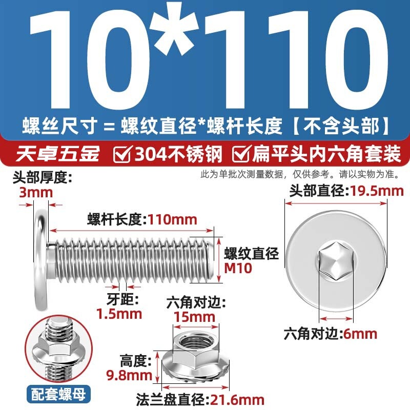 304不锈钢CM大平头超薄头C头扁平头内六角螺丝钉法兰边螺母套装M5|undefined