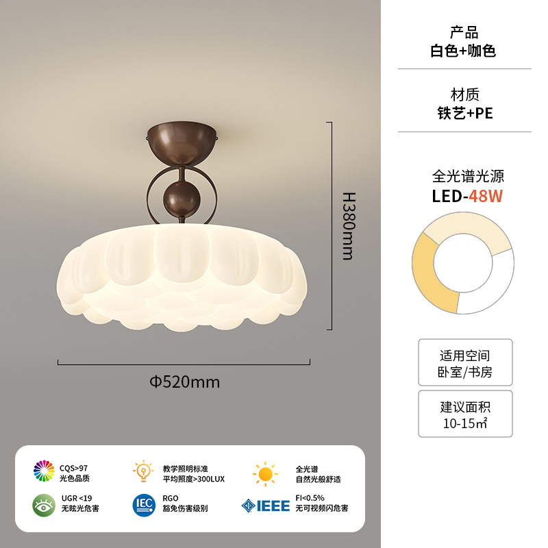 Lámpara de techo de dormitorio de estilo antiguo francés, flor de madera de nogal retro, estilo crema, lámpara de habitación del dormitorio principal 2025 nuevo