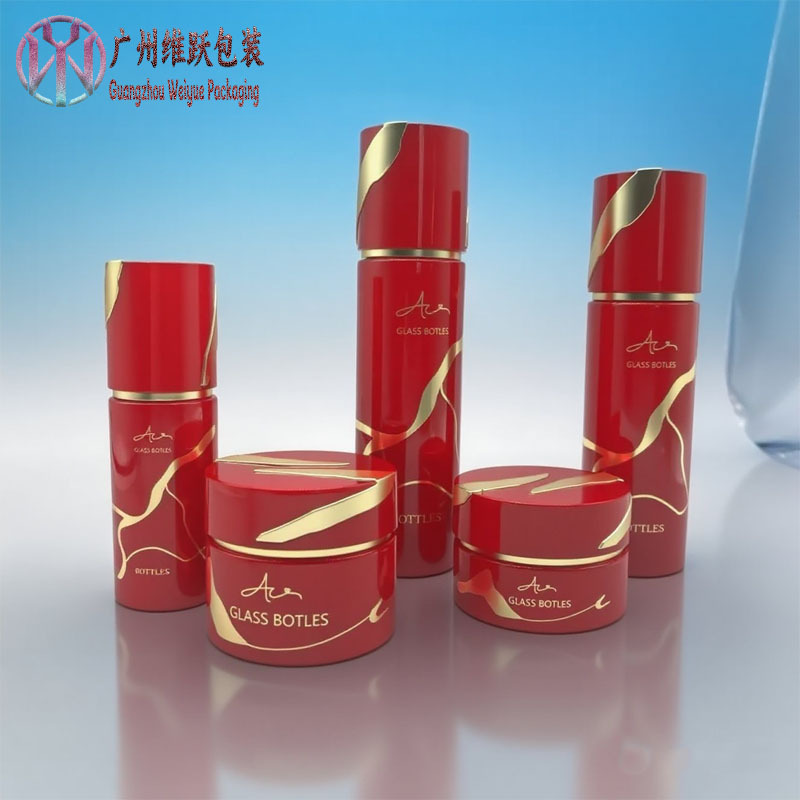 新品厚底直圆护肤套装瓶玻璃分装瓶护肤高级感按压泵头喷雾批发