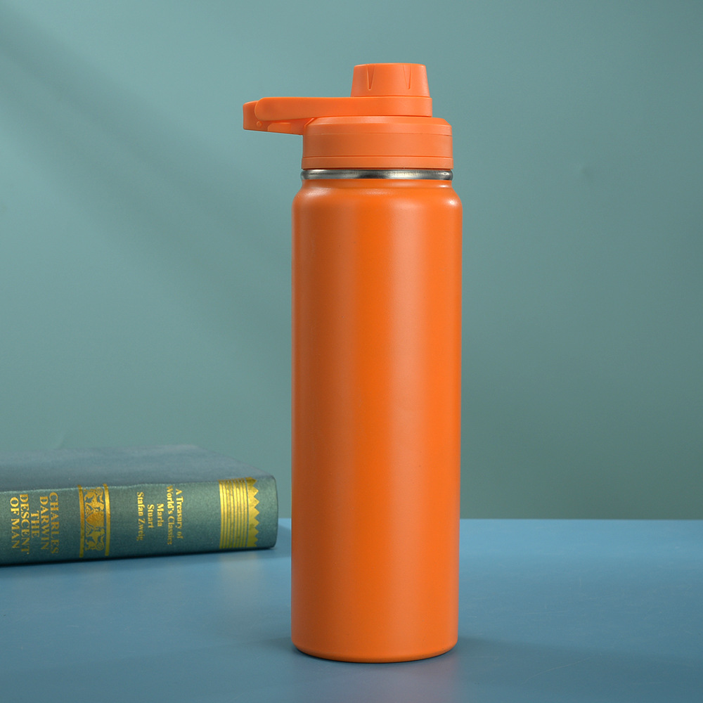 Nueva doble capa de acero inoxidable botella espacial cubierta de boca inclinada portátil al aire libre botella deportiva vacío taza de aislamiento de calor