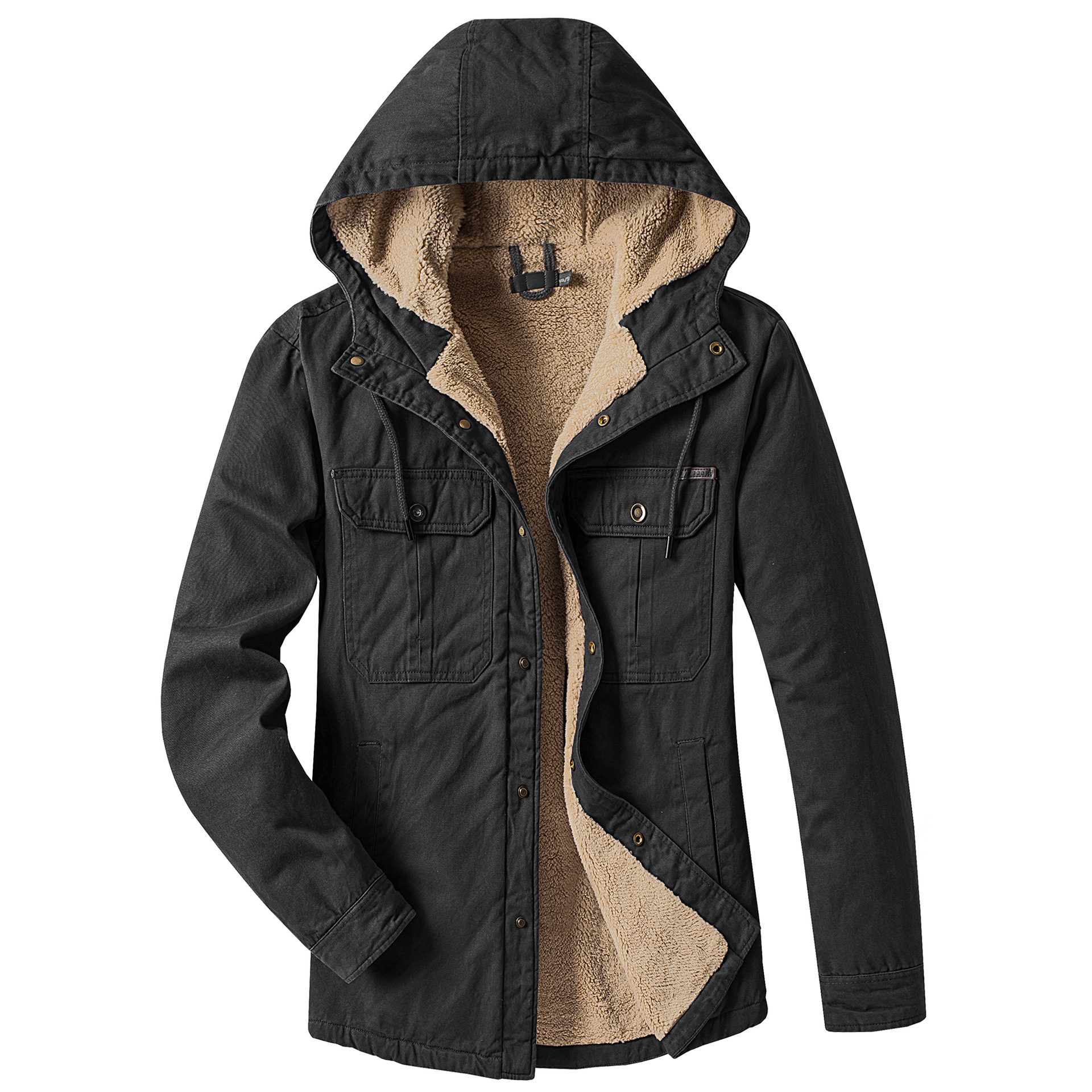 Men's Clothing men's plus velvet solid color jacket casual long sleeved shirt autumn and winter hooded lambskin coat plus size tops_voghion.com