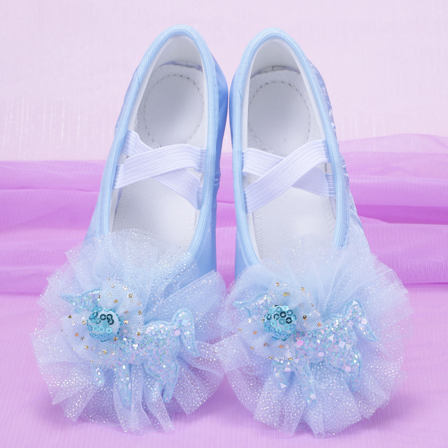 Blue Colorful Unicorn Ballet Dance Shoes Girls Practice Dance Shoes Kindergarten Baby Performance 8040