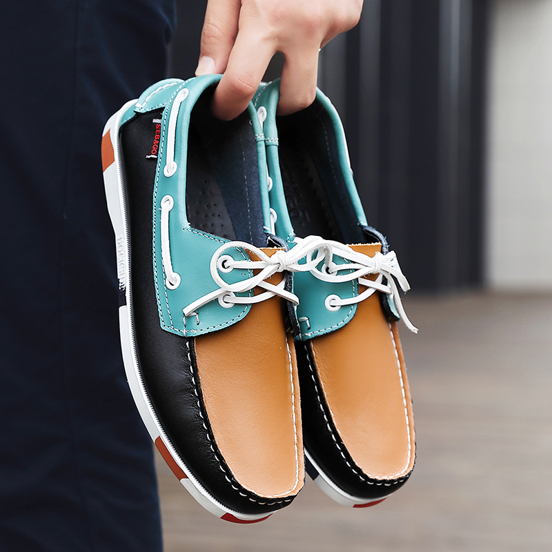 Spring and Autumn Breathable White Shoes Men's Trendy All-match Flat Leather Shoes White Sailing Shoes Men's Casual Shoes Spring and Autumn Breathable White Shoes Men's Trendy All-match Flat Leather Shoes White Sailing Shoes Men's Casual Shoes