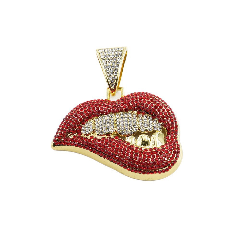 Personalidad hip hop diamantes de color sexy mordida labios moda creativa colgante hip hop cubano accesorios de cadena collar para hombres