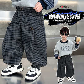 男童裤子春装儿童时髦格子卫裤2026新款洋气男宝宝春秋休闲束脚裤