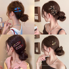 韩系高级感侧边刘海夹少女心撞色鸭嘴夹子可爱多巴胺发夹精致发卡