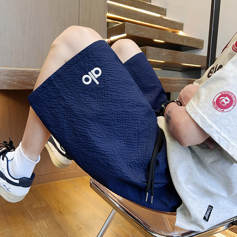 Seersucker Shorts Men's Embroidered Summer Thin Five-Point Pants Men's Straight Beach 6Gbwdzm120