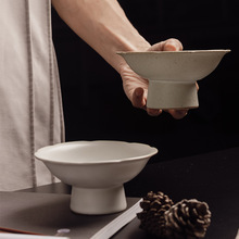 莳绘金缮高脚碗点心盘哑光陶土日式茶桌干果盘创意小号水果盘小吃