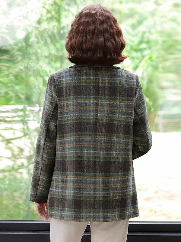 妈妈秋装2025新款呢子上衣中老年女装洋气高贵秋冬季毛呢格子外套|undefined