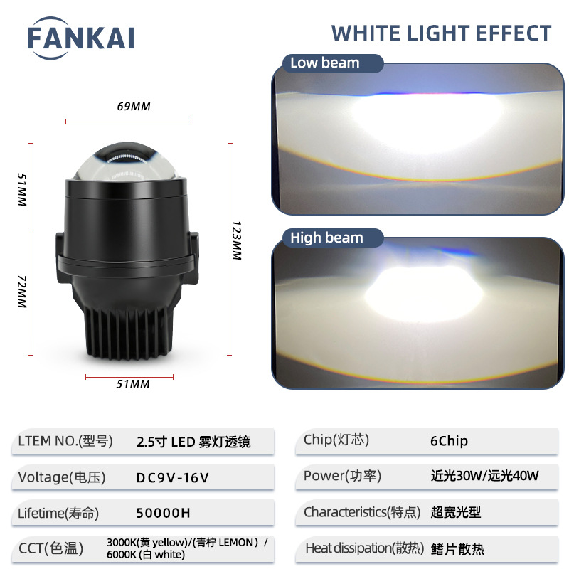 2.5 Pulgada doble luz LED niebla lente para automóviles adaptado al soporte de elevación para la modificación de la lente de niebla cercana