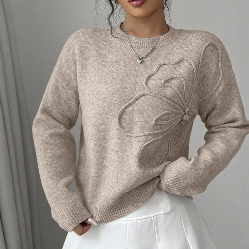 Foreign Trade Cross-Border Women's Clothing Autumn and Winter New Fashion Elegant Versatile Casual Floral Round Neck Knitwear Women's Sweater Foreign Trade Cross-Border Women's Clothing Autumn and Winter New Fashion Elegant Versatile Casual Floral Round Neck Knitwear Women's Sweater