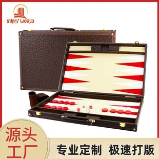 Portable Leather Amphibious Chess Game Set Ostrich Pattern Pu Leather Satchel Western Amphibious Chess Board