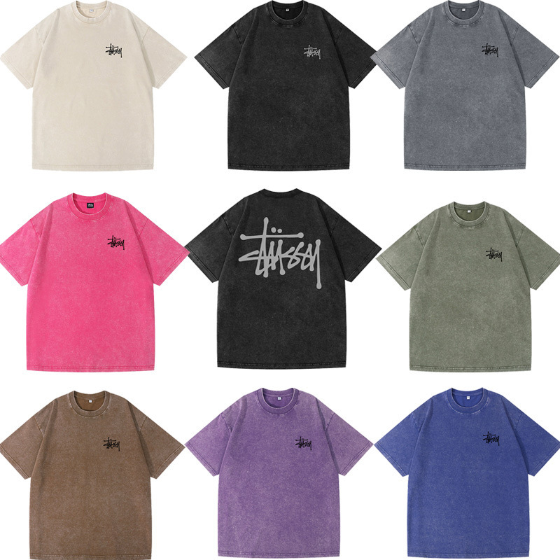 Cross-Border Shipping of American-Style Trendy Spring and Summer New Basic Wax-Dyed Short-Sleeve T-Shirts for Men and Women with Loose Design Stu West Cross-Border Shipping of American-Style Trendy Spring and Summer New Basic Wax-Dyed Short-Sleeve T-Shirts for Men and Women with Loose Design Stu West