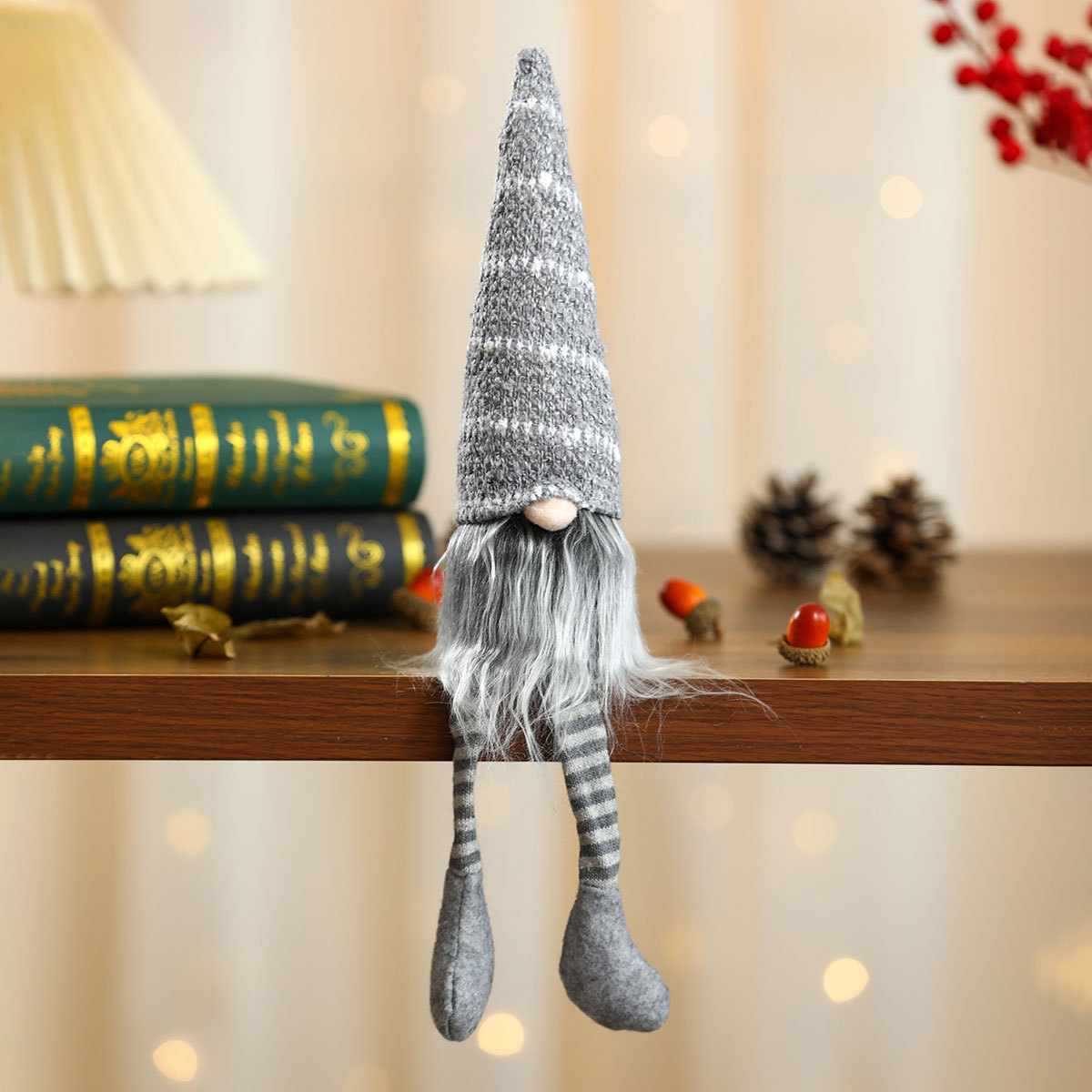 Muñeca de Navidad sentada adornos pequeños regalos sombrero de punto rayado Rudolph muñeca de piernas largas decoración para el hogar