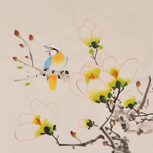 White Magnolia Flower Pure Hand-painted Decorative Painting Traditional Chinese Painting Ink Painting Office Painting Room Painting Entrance Painting Freehand Flower and Bird Painting