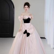 粉色一字肩晚礼服高级感成人礼公主裙宴会订婚仙气小众礼服蓬蓬裙