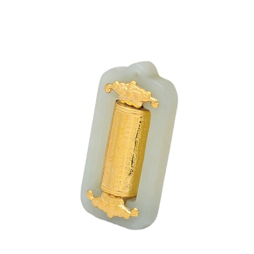 Gold-inlaid Jade Turnover Bead Pendant, White Jade and Mottled Jade 