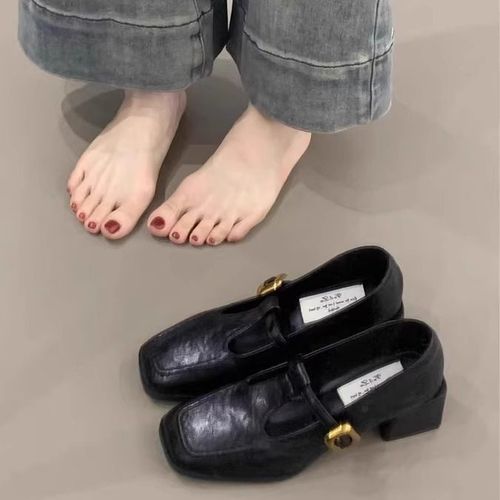 Women's 2025 Autumn Polished Leather Loafers with Rough Heel for Casual and Commute