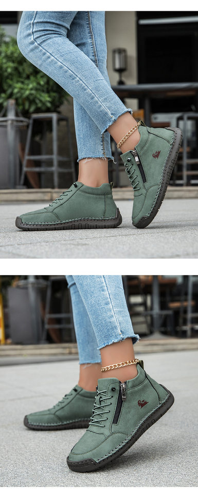 Giày lười nữ đế bệt mũi tròn may tay, da vi sợi mềm, kiểu dáng tối giản — A805 kaki, A805 màu hồng, A805 màu trắng, A805 màu vàng chi tiết 23