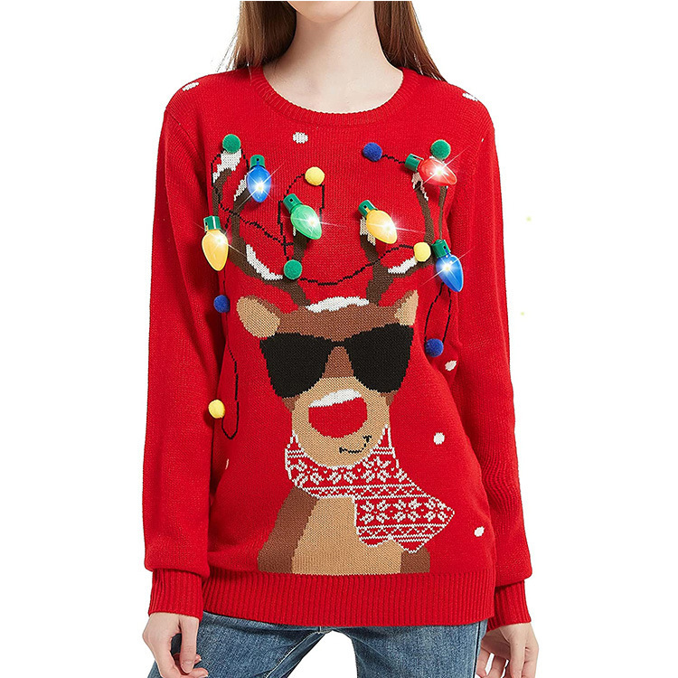 Customized Amazon Led Christmas Reindeer Sweater for Women 2026 Spring New European and American Foreign Trade Sweater Source Factory