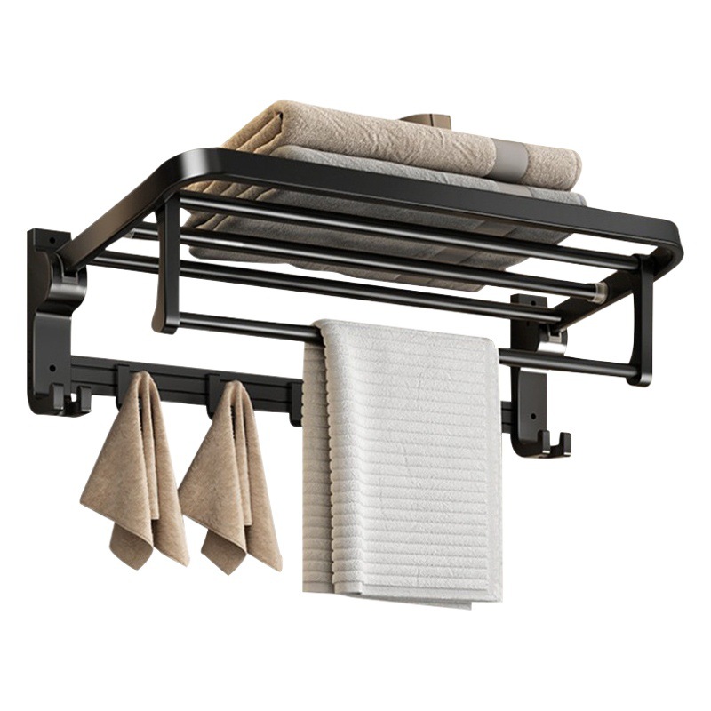 Negro toallero ponche-libre baño inodoro rack montado en la pared luz de lujo cuarto de baño espacio de aluminio image 1