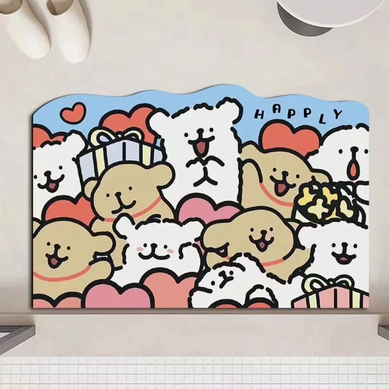 Cartoon Line Puppy Bathroom Mat Quick-drying Absorbent Diatom Mud Mat Dirt-resistant and Good Toilet Anti-slip Mat