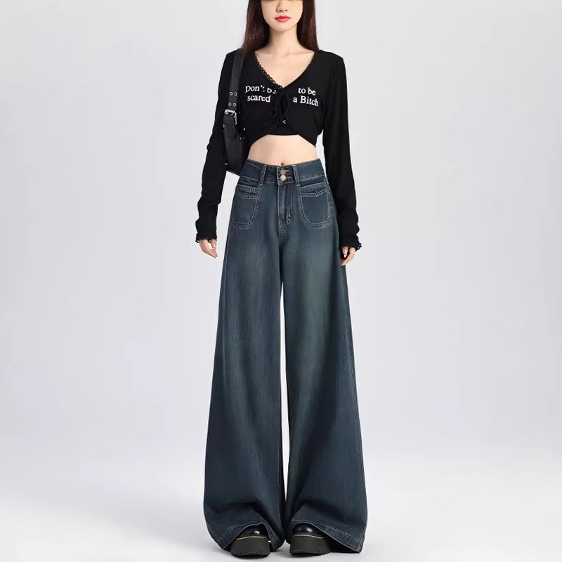 Slimming Straight-Leg Jeans for Women, Summer and Spring, Loose Wide-Leg Denim High-Waisted Straight Pants for Petite Women, Slimming Pants for Women