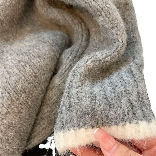 Autumn/Winter Color Block Design Women's Unique Relaxed Style Loose Soft Yarn Long Sleeve Knit Top