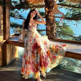 盛夏流行莫奈花园连衣裙子沙滩多巴胺海岛绝美度假云南海边丁达尔