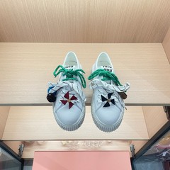 MIU家顶品~25年新款时尚系带板鞋饼干鞋风车小白鞋厚底增高休闲女