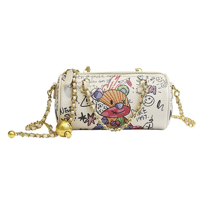 Bolso de mujer transfronteriza bolso de cilindro femenino 2023 nuevo oso graffiti cadena bolso de hombro bolsa de mensajero