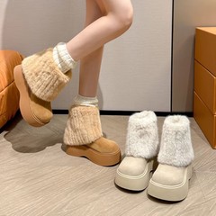 ネットセレブスノーブーツレディース2025冬新作ショートチューブニッチ厚底毛皮パンツブーツプラスベルベット暖かい綿靴