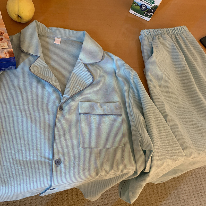 Product details picture_real shot#new product#Men's comfortable and loose striped early autumn pajamas and home clothes set